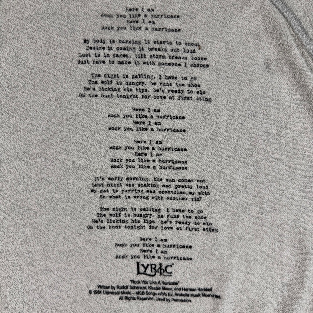 Junk Food Scorpions Rock You Like A Hurricane Sweatshirt Grey Lyric Culture (S) - Picture 6 of 8